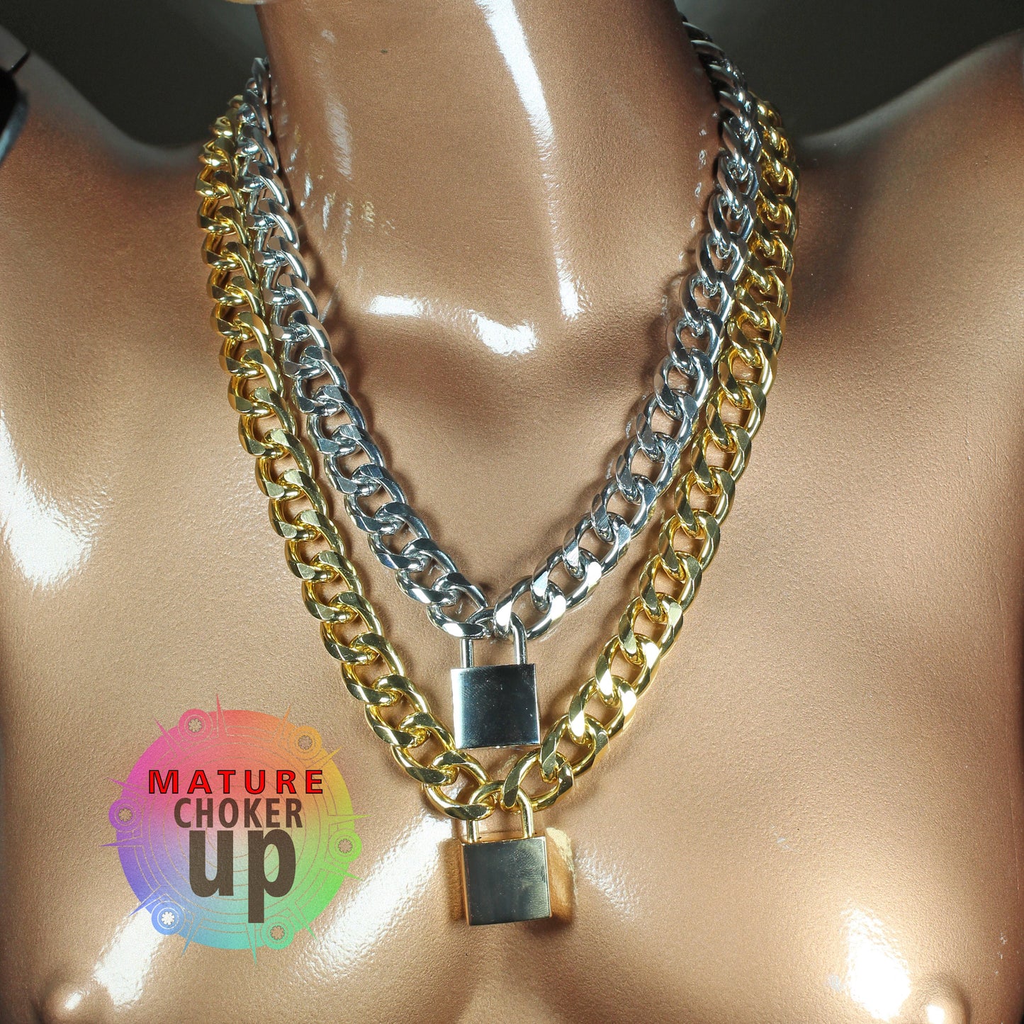 Thick Chain Collar, Steampunk Locking Choker Necklace