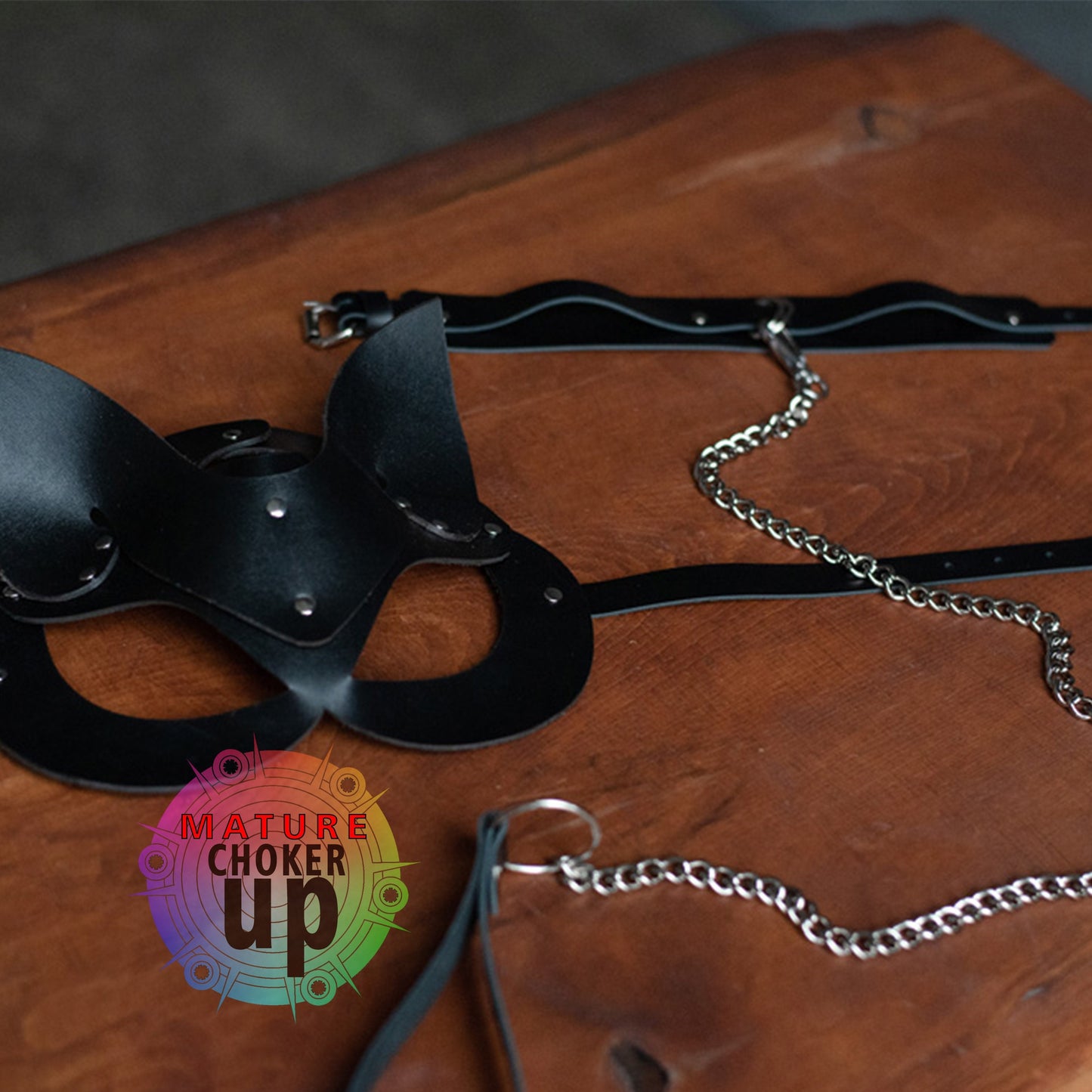 Personalized Gift, Collar and Leash Set, Chain Leash, Love Game, Anniversay Gift, Leather Handcuffs, Women Leash Set, Leather Cat Mask