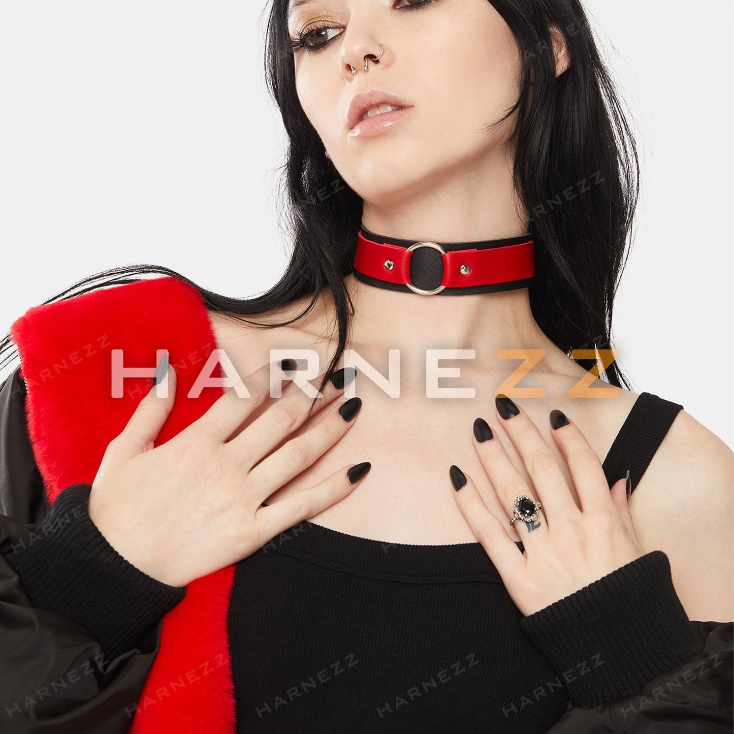 O-Ring Choker, Leather Choker, Circle Ring Choker, Women Leather Choker, For Gift Women, Necklaces Choker, Choker Leather Choker, Boho Choker, Leather Necklace, Bdsm Chokers, Black And Red Choker, Harness With Choker, Choker Gothic