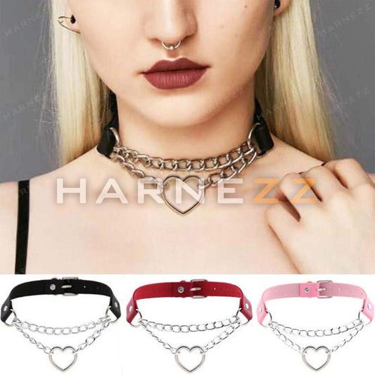 Leather Choker,Kitty Collar,Punk Choker,Metal Women Choker,Leather Collar,Circle Ring Choker,Leather Necklace,Heart Choker,Bondage For Woman,Erotic Lingerie,Necklace Women,Choker Collar Women,Plus Size Choker