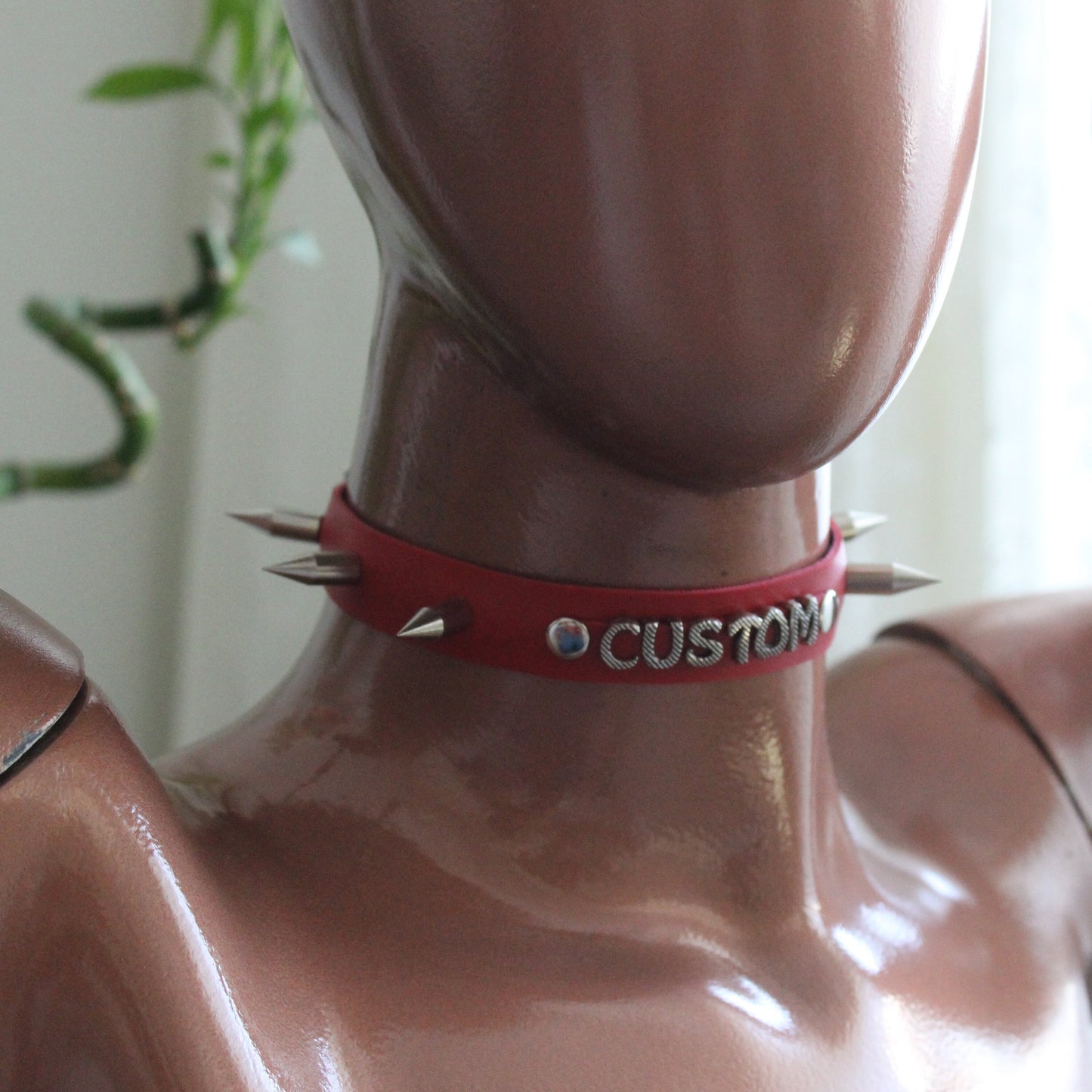 Spiked Custom Leather Choker, Metal Letter Collar
