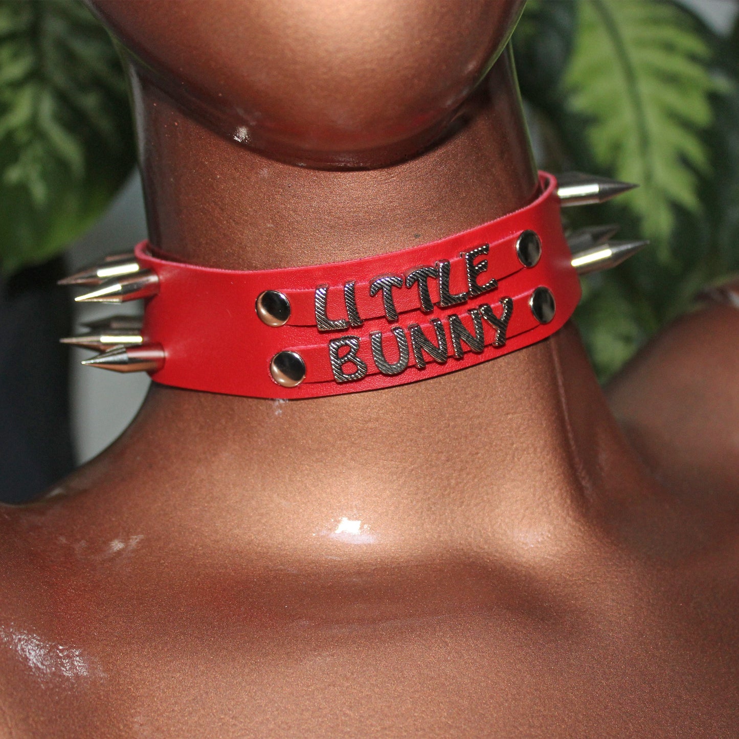 Spiked Leather Choker Collar, Custom Name Necklace