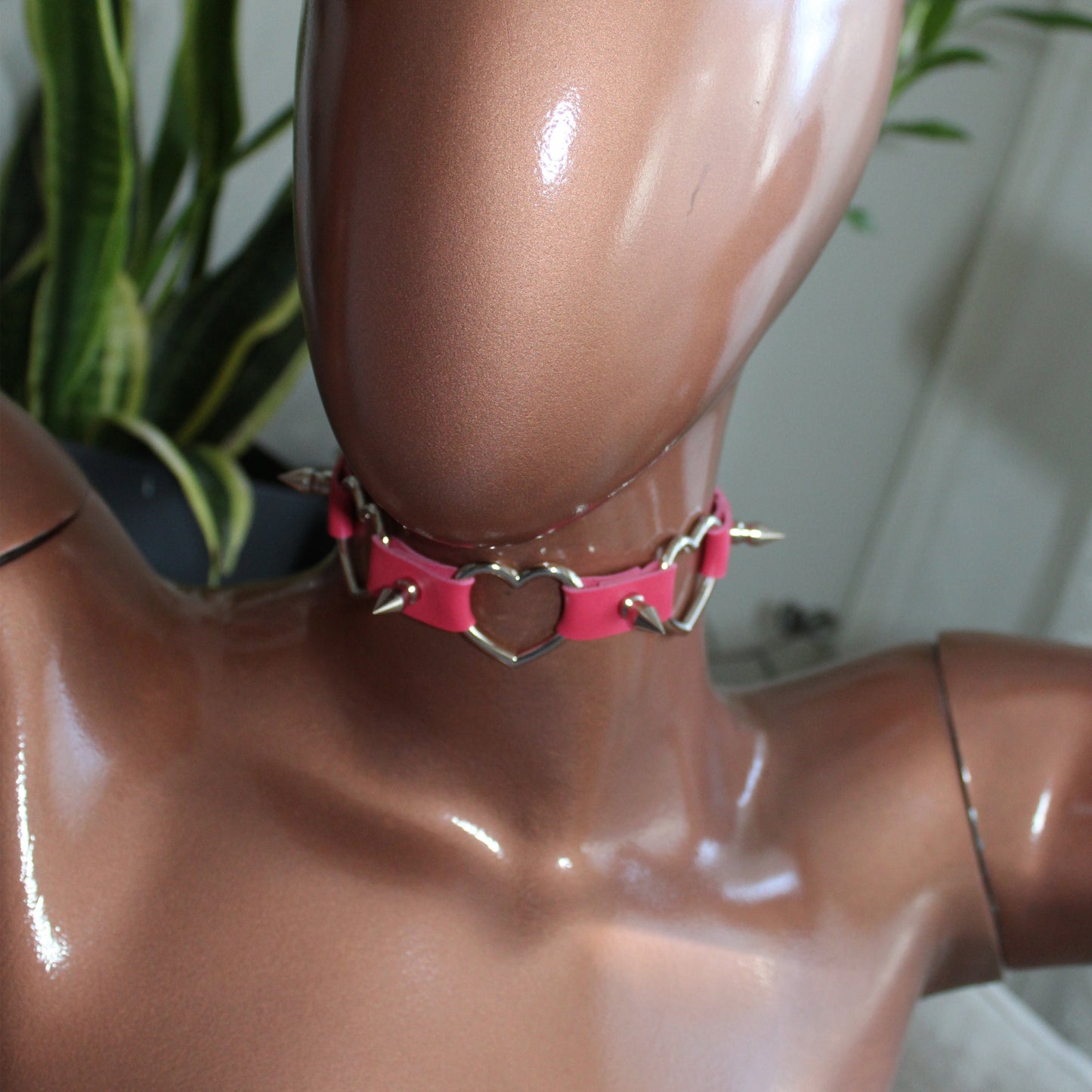 Custom Leather Heart Choker, Spike Punk Necklace