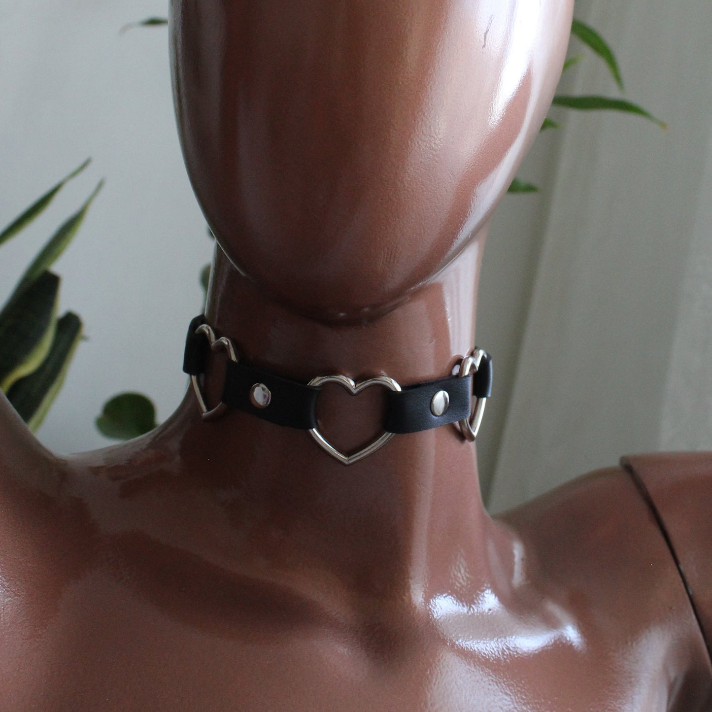 Personalized Leather Heart Choker, Steampunk Goth Collar