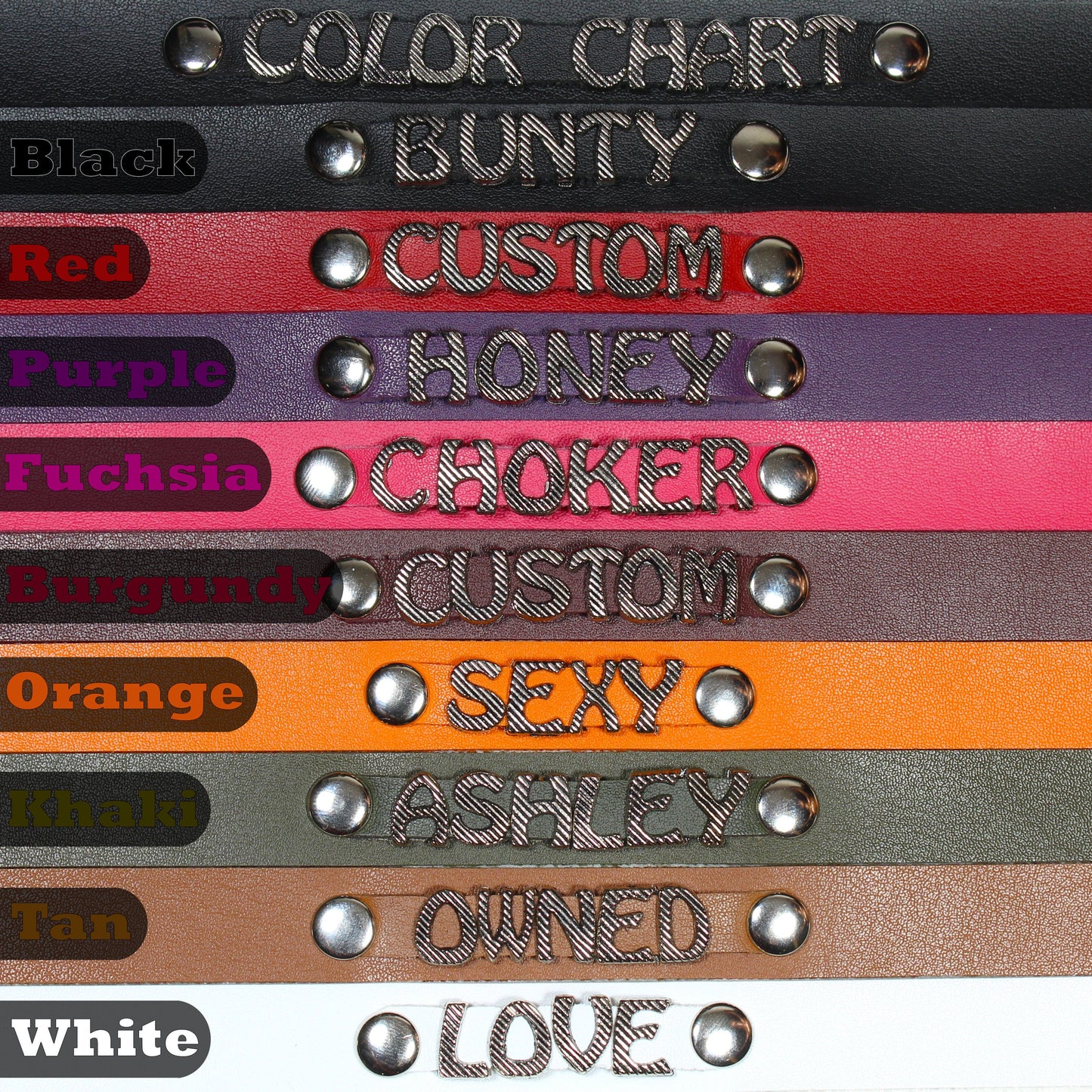 Spiked Custom Leather Choker, Metal Letter Collar