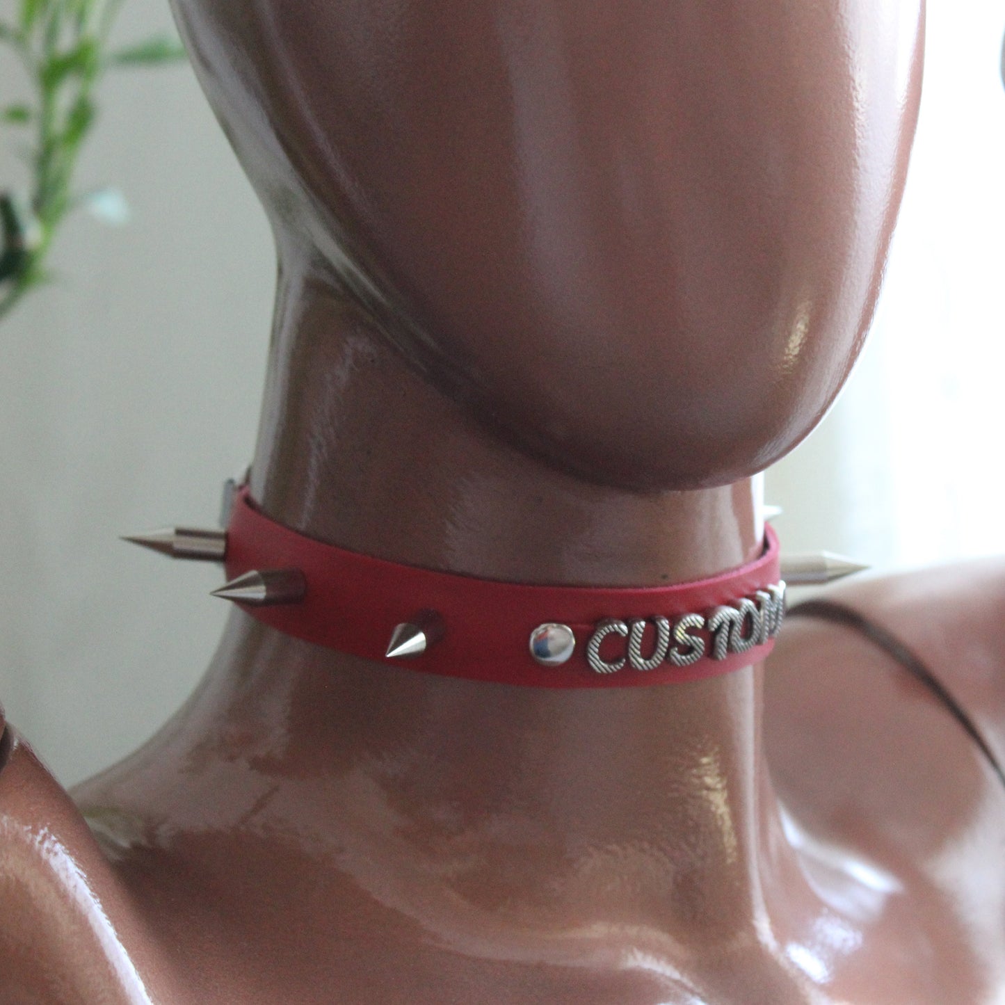 Spiked Custom Leather Choker, Metal Letter Collar