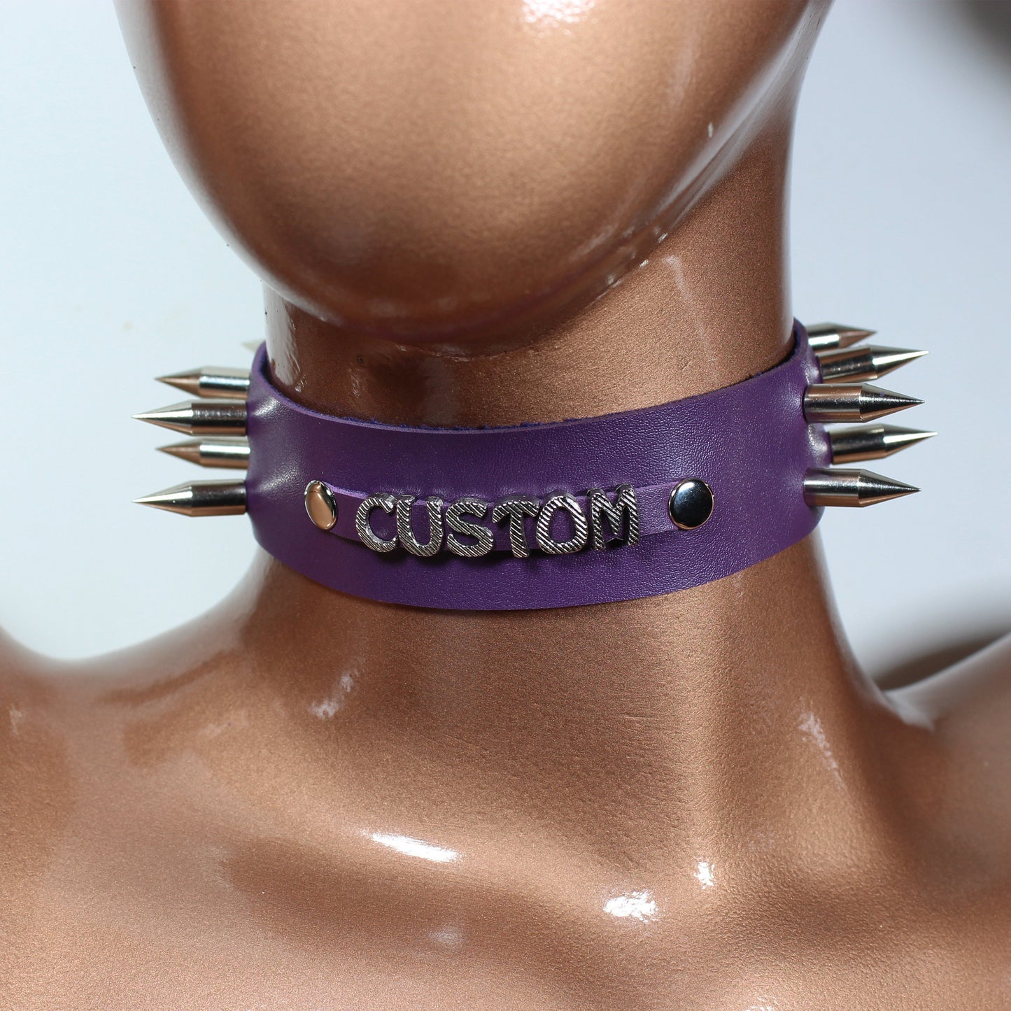 Leather Choker Necklace,  Custom Name Necklace,  Day Collar,  Custom Choker,  Halloween Necklace,  Name Choker Collar,  Spikes, Collars