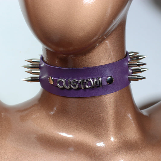 Leather Choker Necklace,  Custom Name Necklace,  Day Collar,  Custom Choker,  Halloween Necklace,  Name Choker Collar,  Spikes, Collars