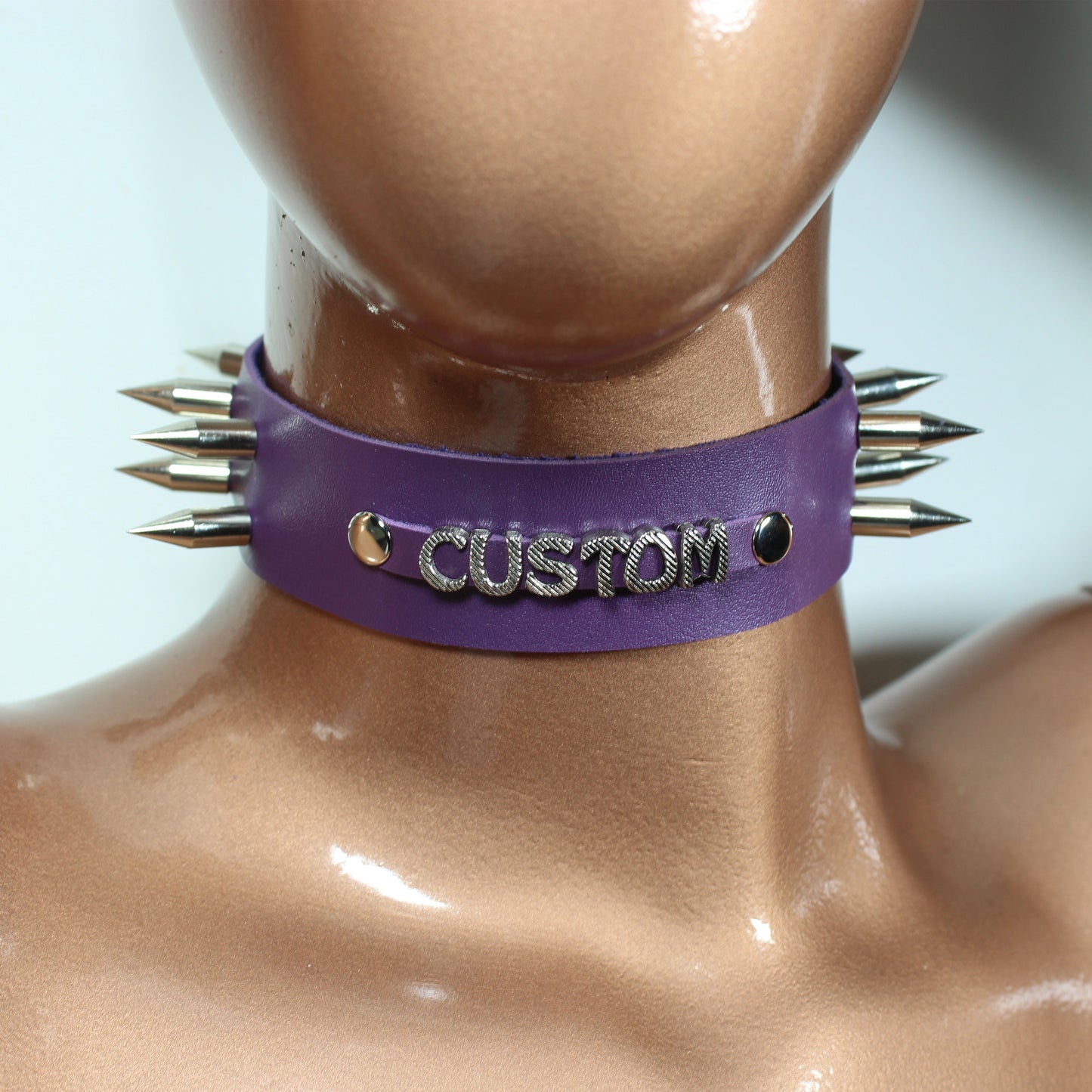 Leather Choker Necklace,  Custom Name Necklace,  Day Collar,  Custom Choker,  Halloween Necklace,  Name Choker Collar,  Spikes, Collars