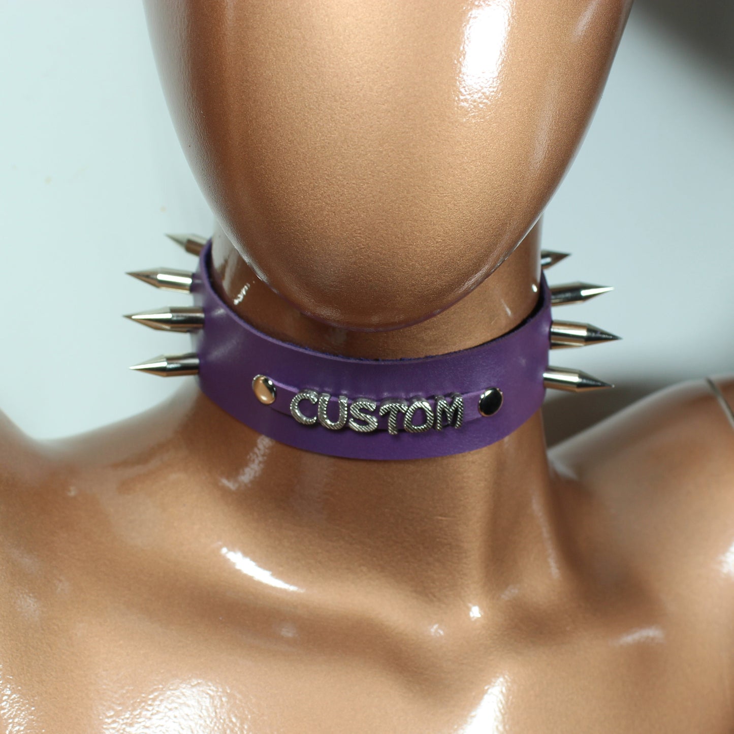 Leather Choker Necklace,  Custom Name Necklace,  Day Collar,  Custom Choker,  Halloween Necklace,  Name Choker Collar,  Spikes, Collars