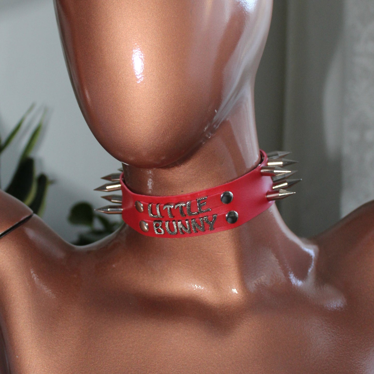 Spiked Leather Choker Collar, Custom Name Necklace