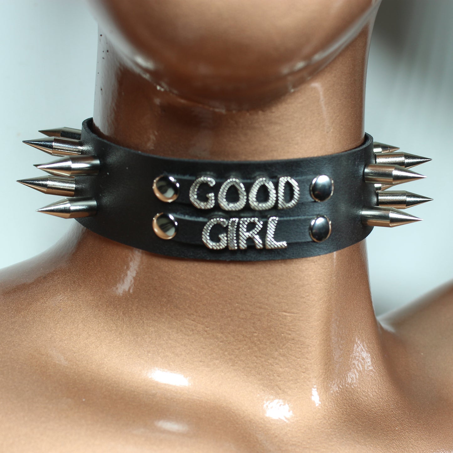 Spiked Leather Choker Collar, Custom Name Necklace
