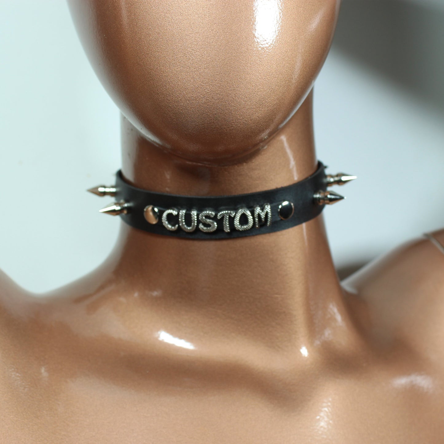 Personalized Leather Spike Choker, Custom Collar Necklace