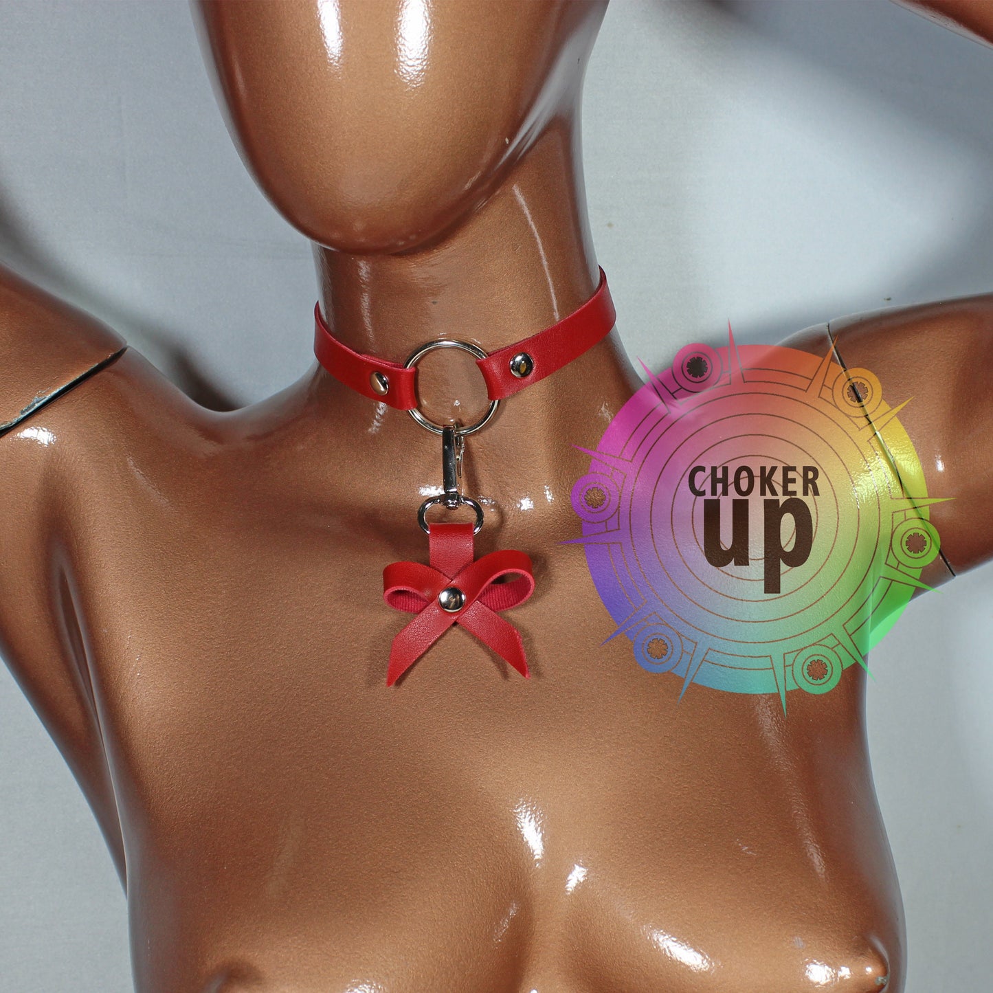Red Ribbon Choker, Gothic Day Collar, Bow Pendant
