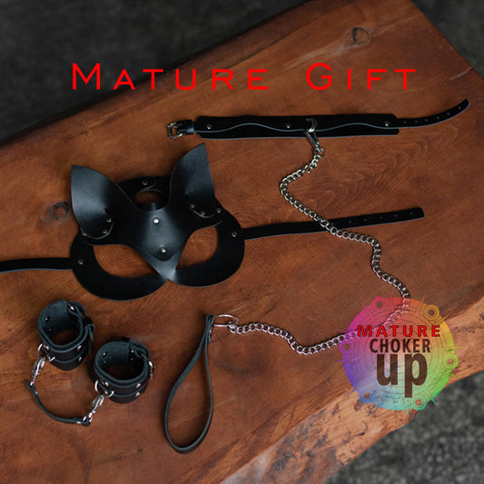 Personalized Gift,  Collar and Leash Set,  Chain Leash,  Love Game,  Anniversay Gift,  Leather Handcuffs,  Women Leash Set, Leather Cat Mask