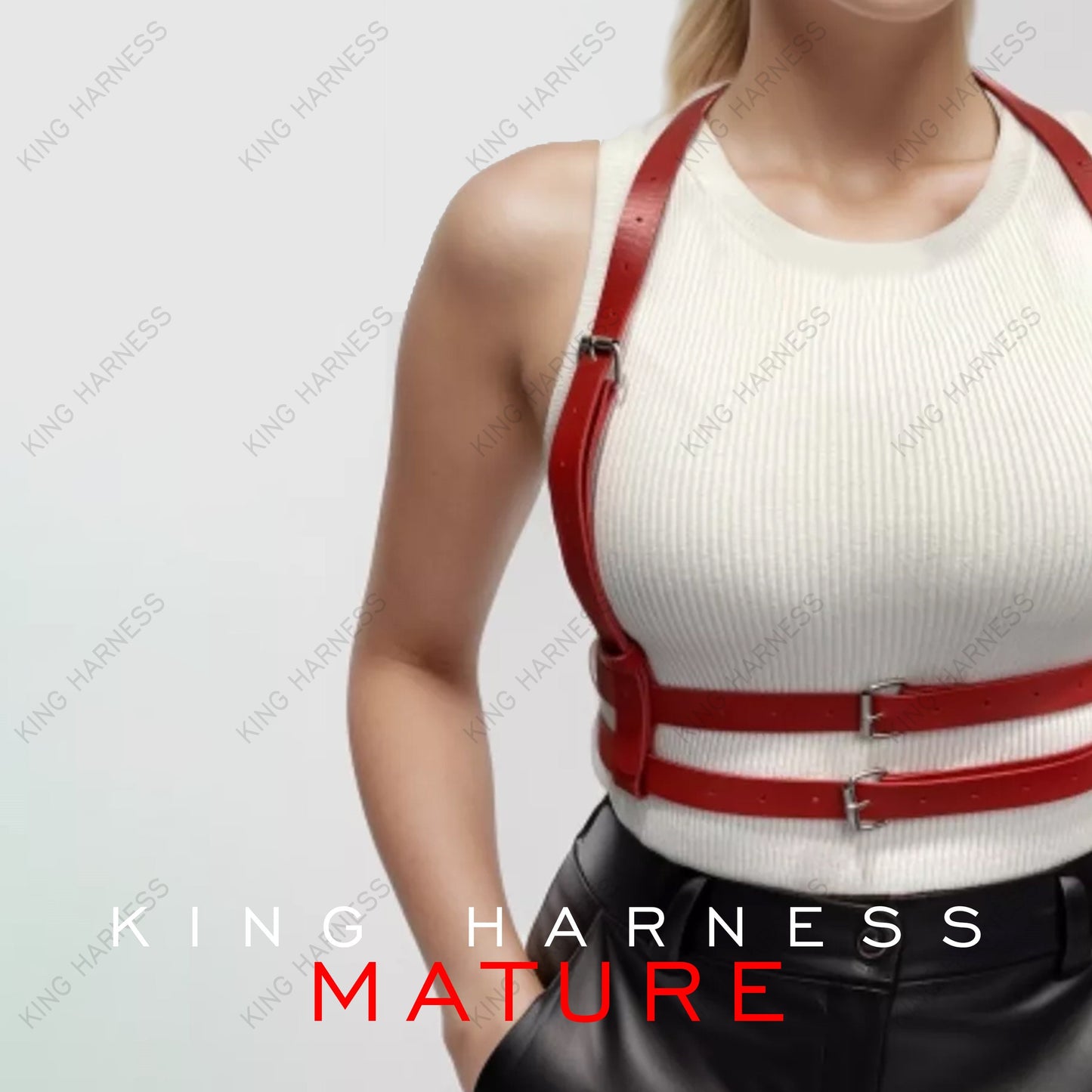 Red Leather Harness Women, Full Body Harness, Waist Suspender Harness, Anniversay Gift, Gothic Accessory Rave Outfit, Black Leather Geninue