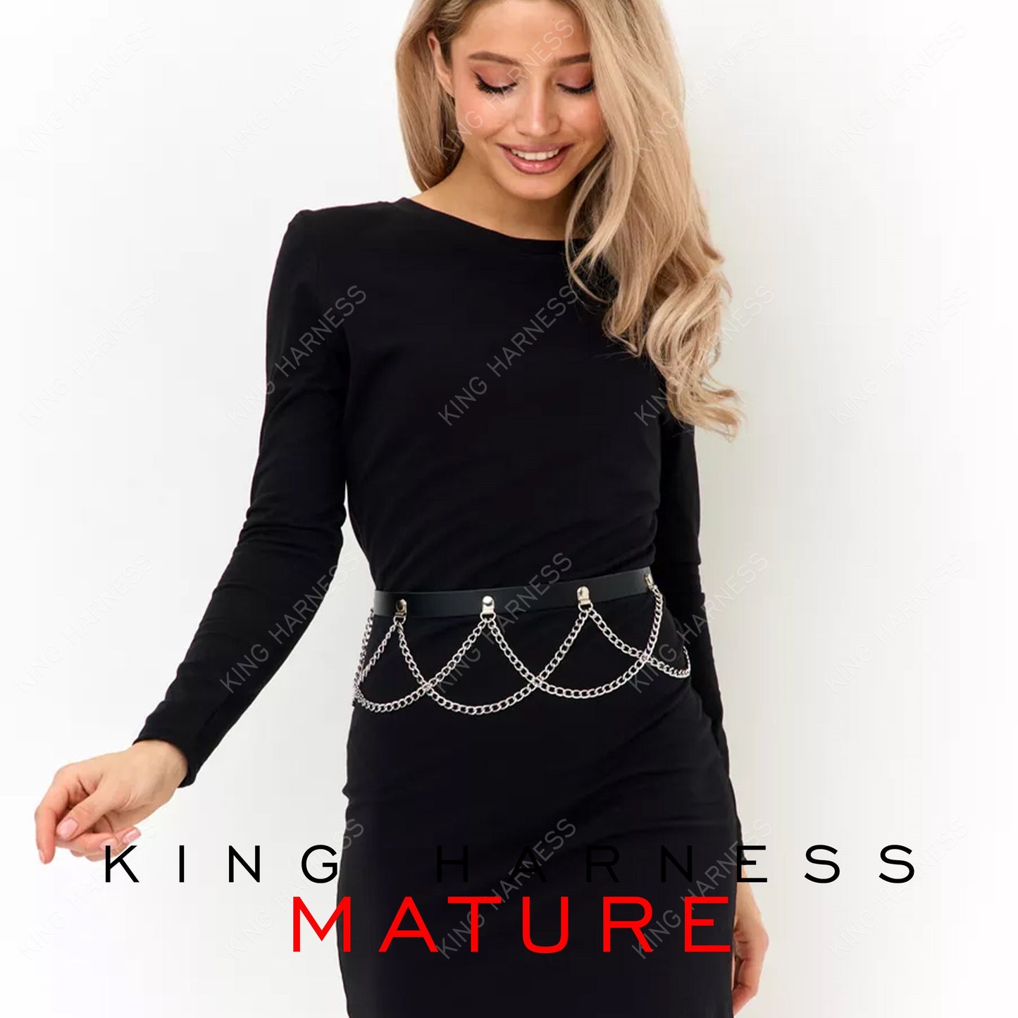 Leathet Chain Belt For Women, Waist Chain Belt, Buckle Harness Womens, Wide Harness, Women Black Leather Waistband Chain Harness