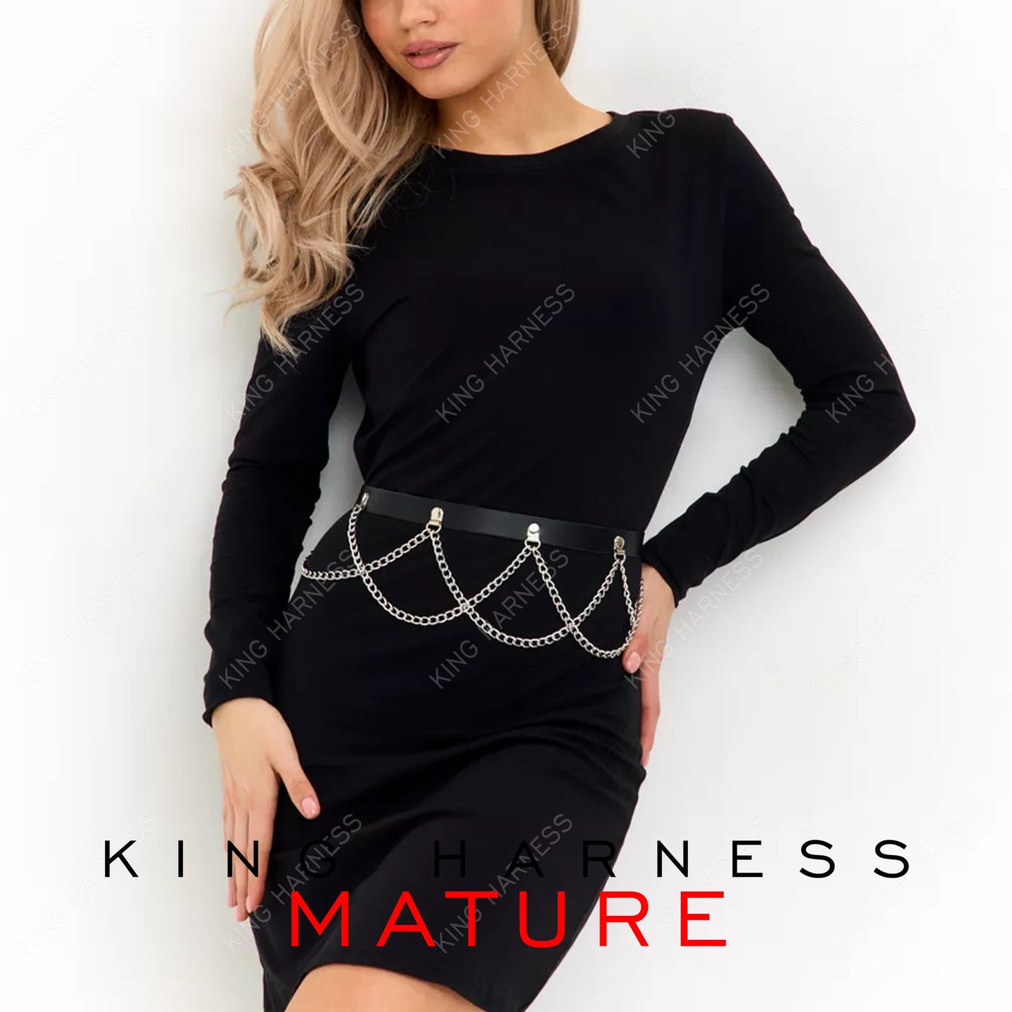 Leathet Chain Belt For Women, Waist Chain Belt, Buckle Harness Womens, Wide Harness, Women Black Leather Waistband Chain Harness