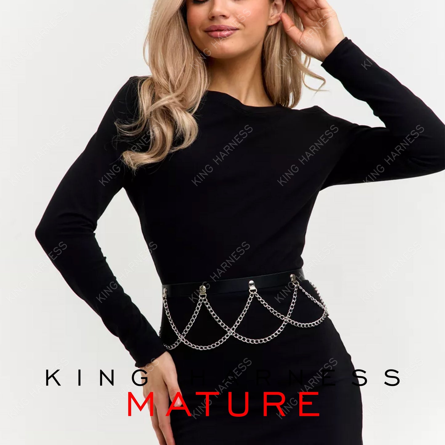 Leathet Chain Belt For Women, Waist Chain Belt, Buckle Harness Womens, Wide Harness, Women Black Leather Waistband Chain Harness