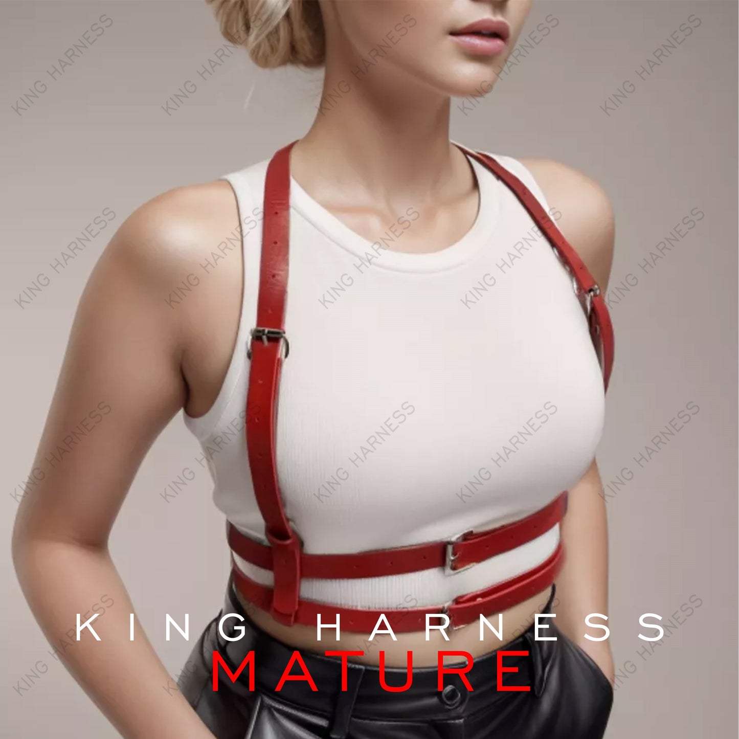 Red Leather Harness Women, Full Body Harness, Waist Suspender Harness, Anniversay Gift, Gothic Accessory Rave Outfit, Black Leather Geninue