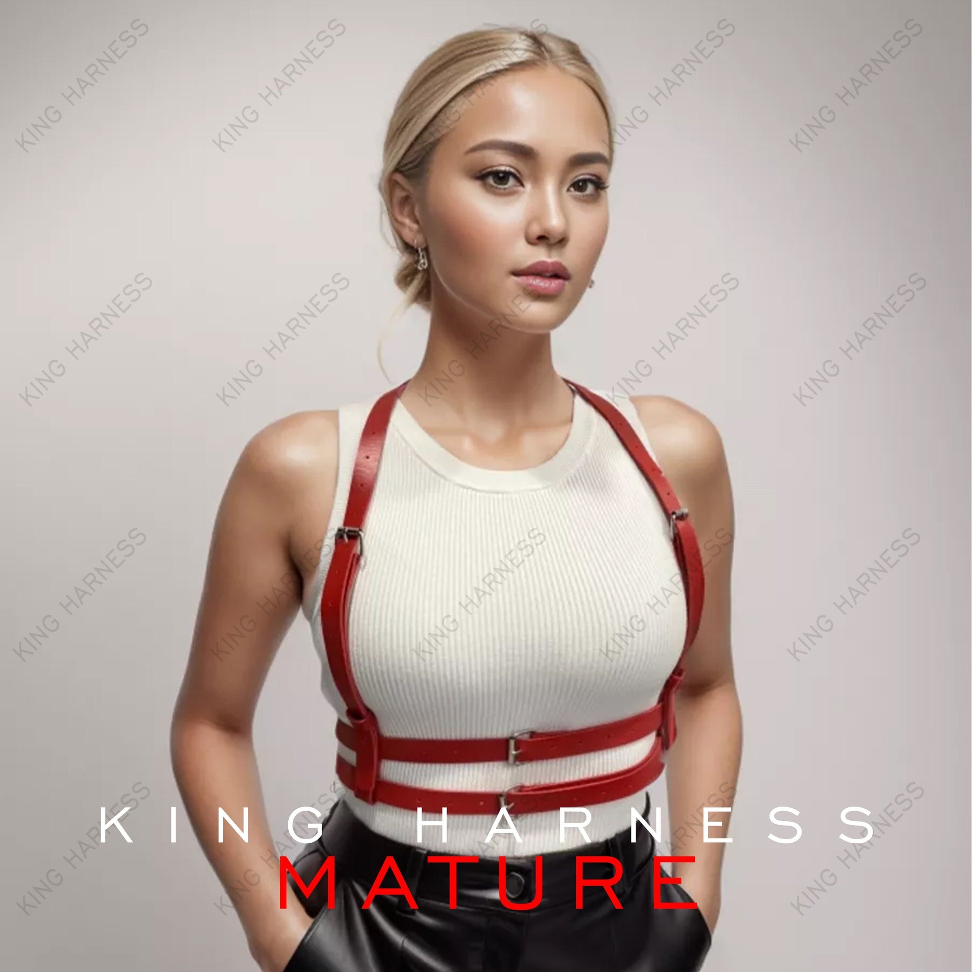 Red Leather Harness Women, Full Body Harness, Waist Suspender Harness, Anniversay Gift, Gothic Accessory Rave Outfit, Black Leather Geninue