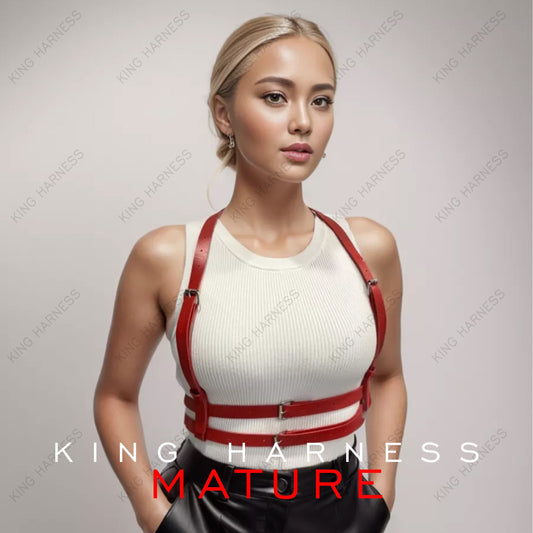 Red Leather Harness Women, Full Body Harness, Waist Suspender Harness, Anniversay Gift, Gothic Accessory Rave Outfit, Black Leather Geninue