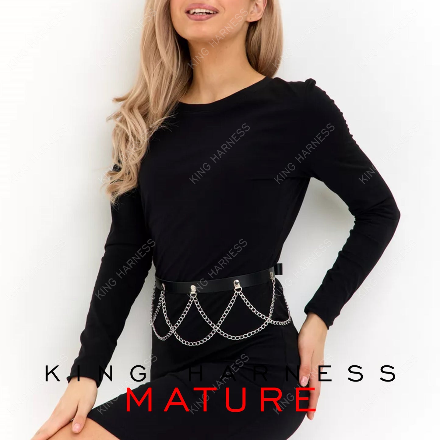 Leathet Chain Belt For Women, Waist Chain Belt, Buckle Harness Womens, Wide Harness, Women Black Leather Waistband Chain Harness