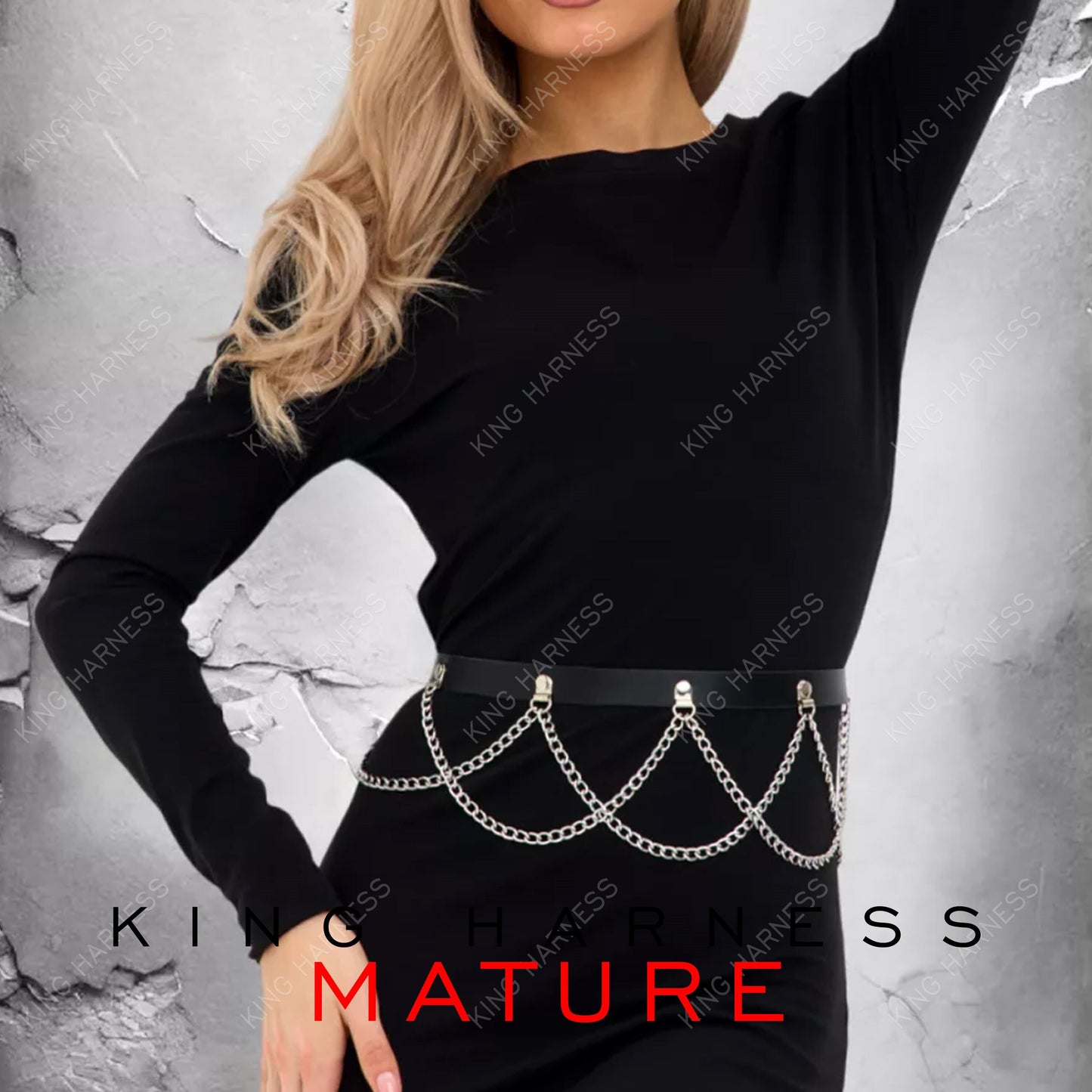 Leathet Chain Belt For Women, Waist Chain Belt, Buckle Harness Womens, Wide Harness, Women Black Leather Waistband Chain Harness