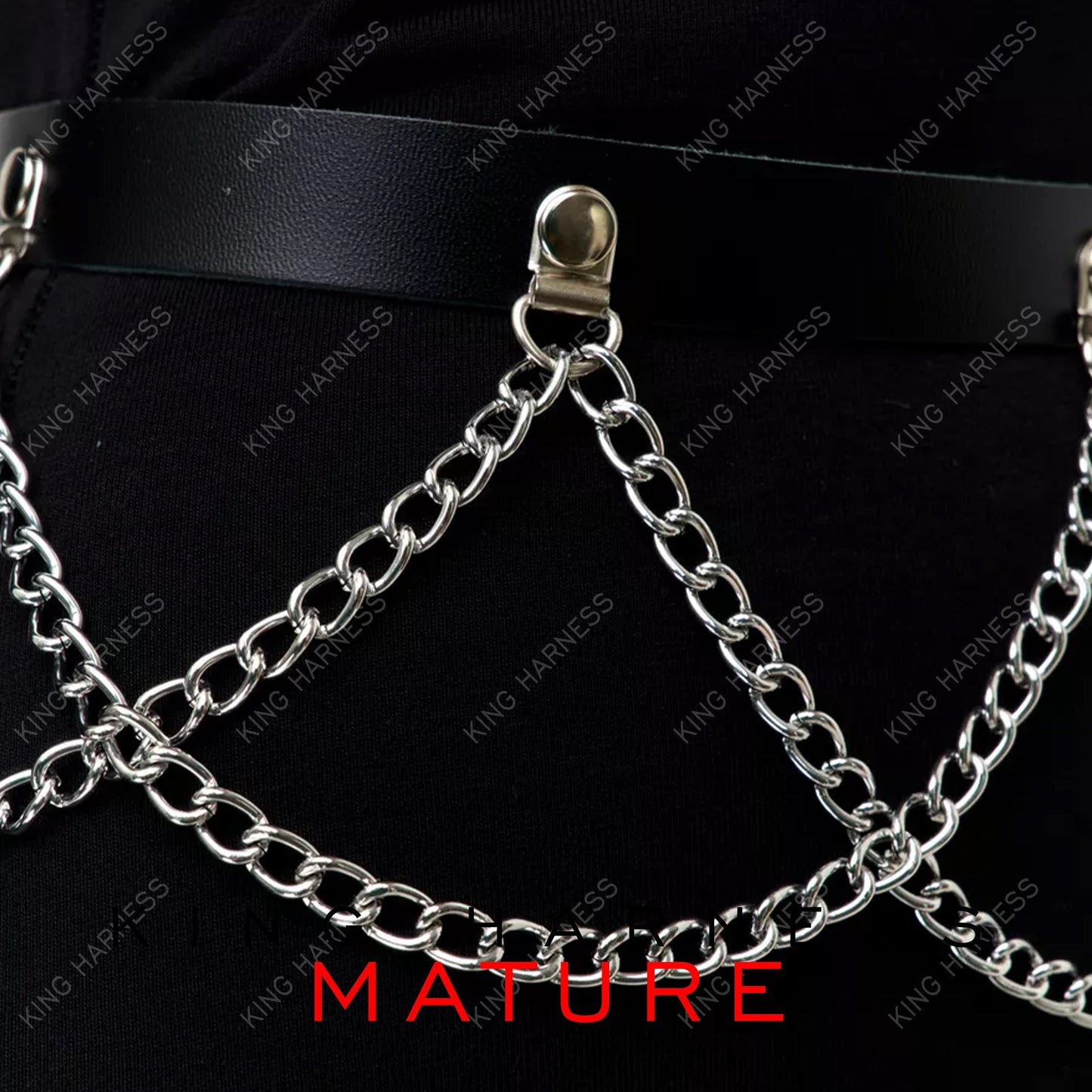Leathet Chain Belt For Women, Waist Chain Belt, Buckle Harness Womens, Wide Harness, Women Black Leather Waistband Chain Harness