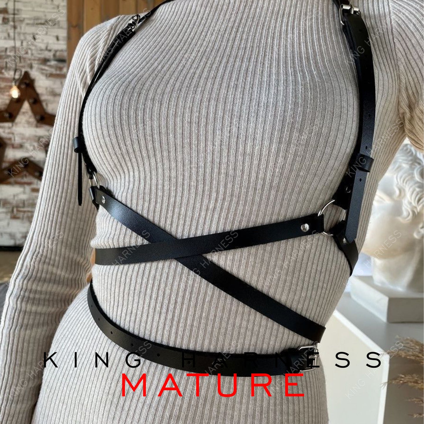3 in 1 Harness, Black Leather Body Fashion Harness, Plus Size Harness for Women, Chest Harness, Double Belt Harness, Custom Size Harness