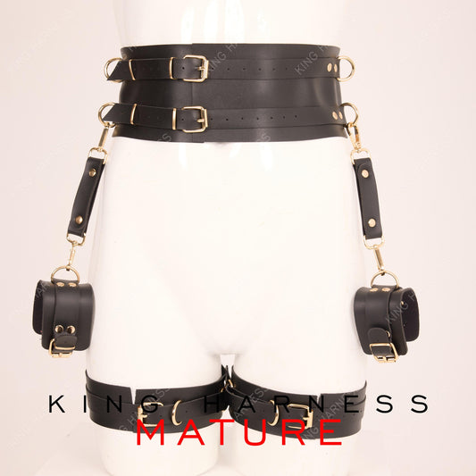 Submissive Full Set, Custom Handmade Leather Harness 6 Colors Gold/Nickel Options for Bold Style | Premium Quality & Adjustable Fit