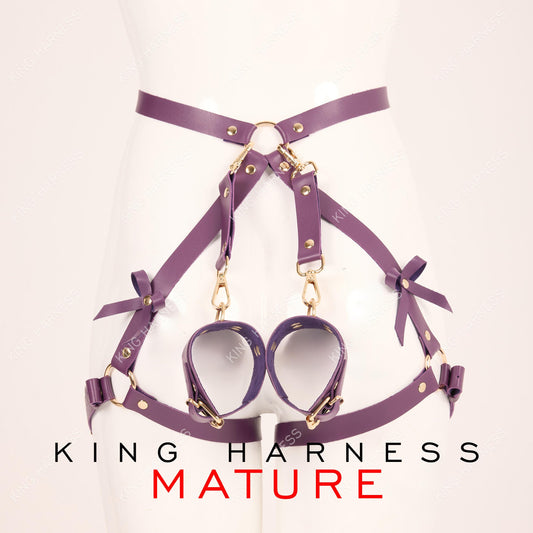 Butt Holder, Leather Lingerie Harness and Cuffs, Leather Garter Set, Leg Harness With Cuffs, Bdsm Belt, Booty Harness, Harness For Women