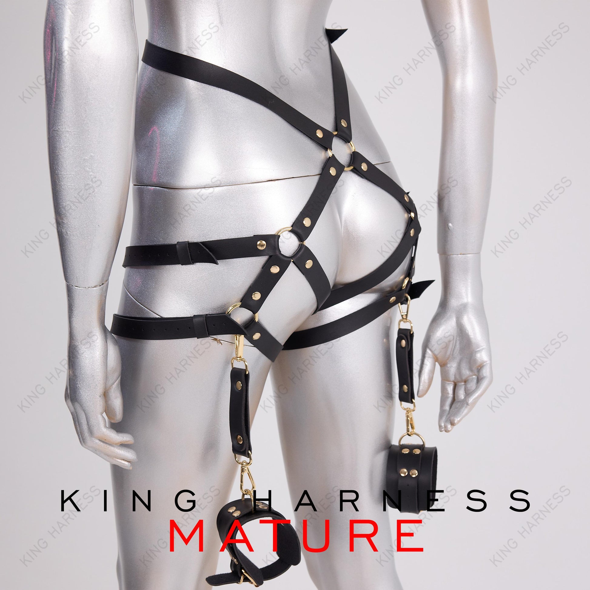 Thigh Restraints With Cuffs, Bondage Leather Restraint Set for Roleplay & Kinky Fashion, Thigh Garter Belt, Black Fetish Harness