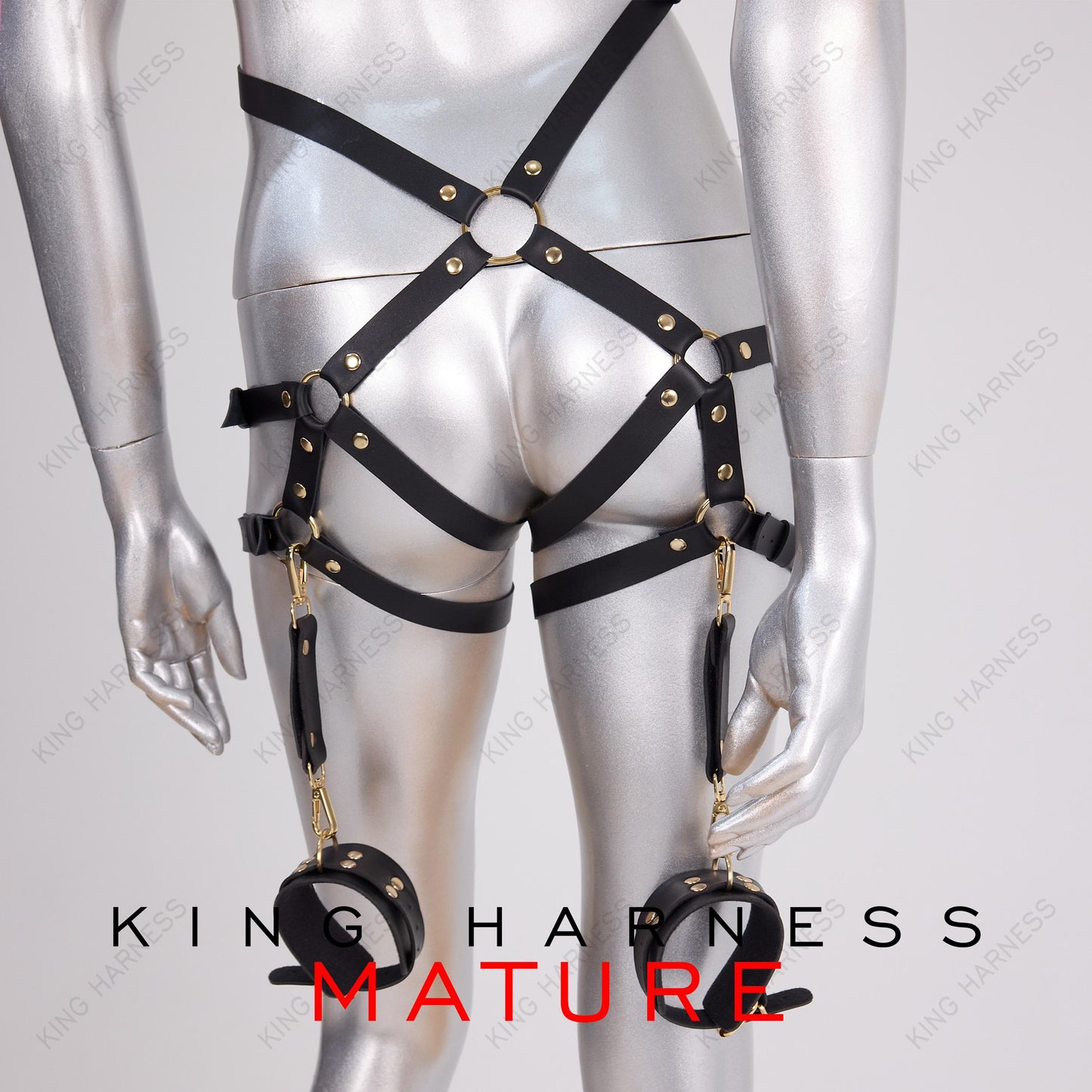 Thigh Restraints With Cuffs, Bondage Leather Restraint Set for Roleplay & Kinky Fashion, Thigh Garter Belt, Black Fetish Harness