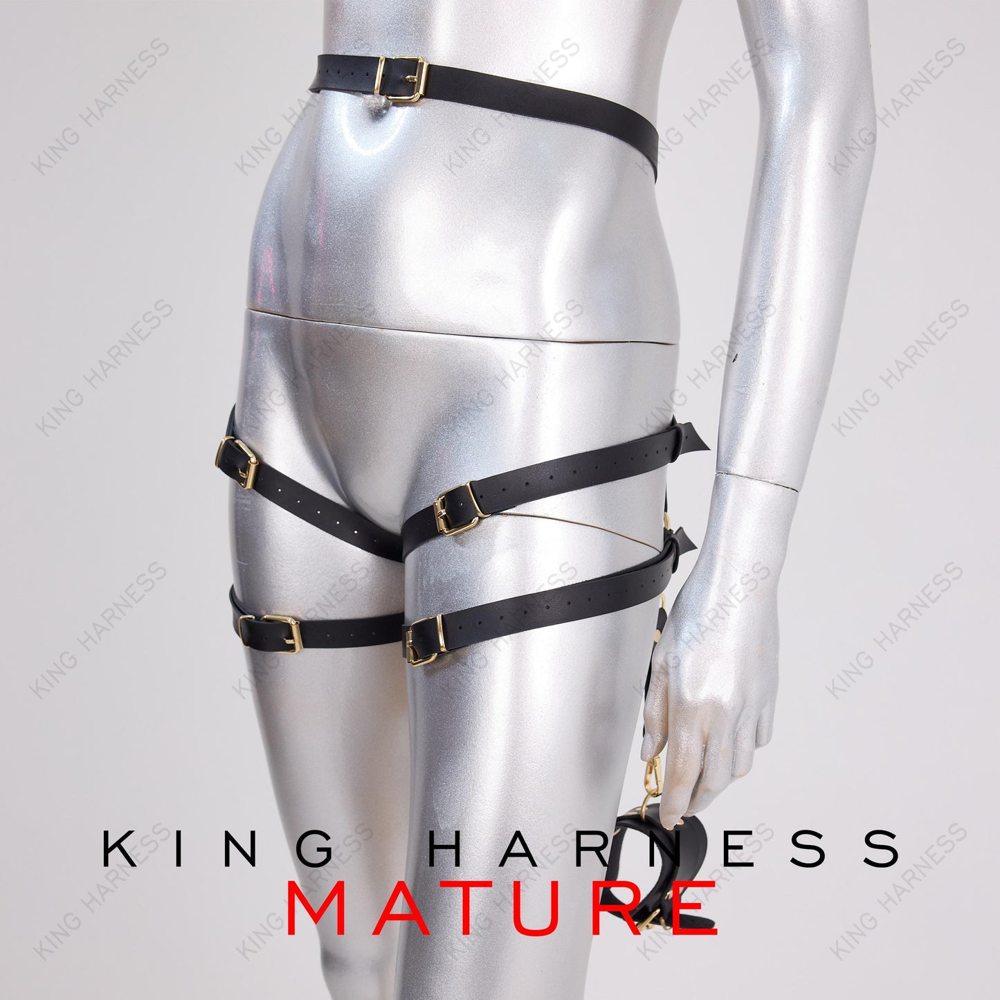 Thigh Restraints With Cuffs, Bondage Leather Restraint Set for Roleplay & Kinky Fashion, Thigh Garter Belt, Black Fetish Harness