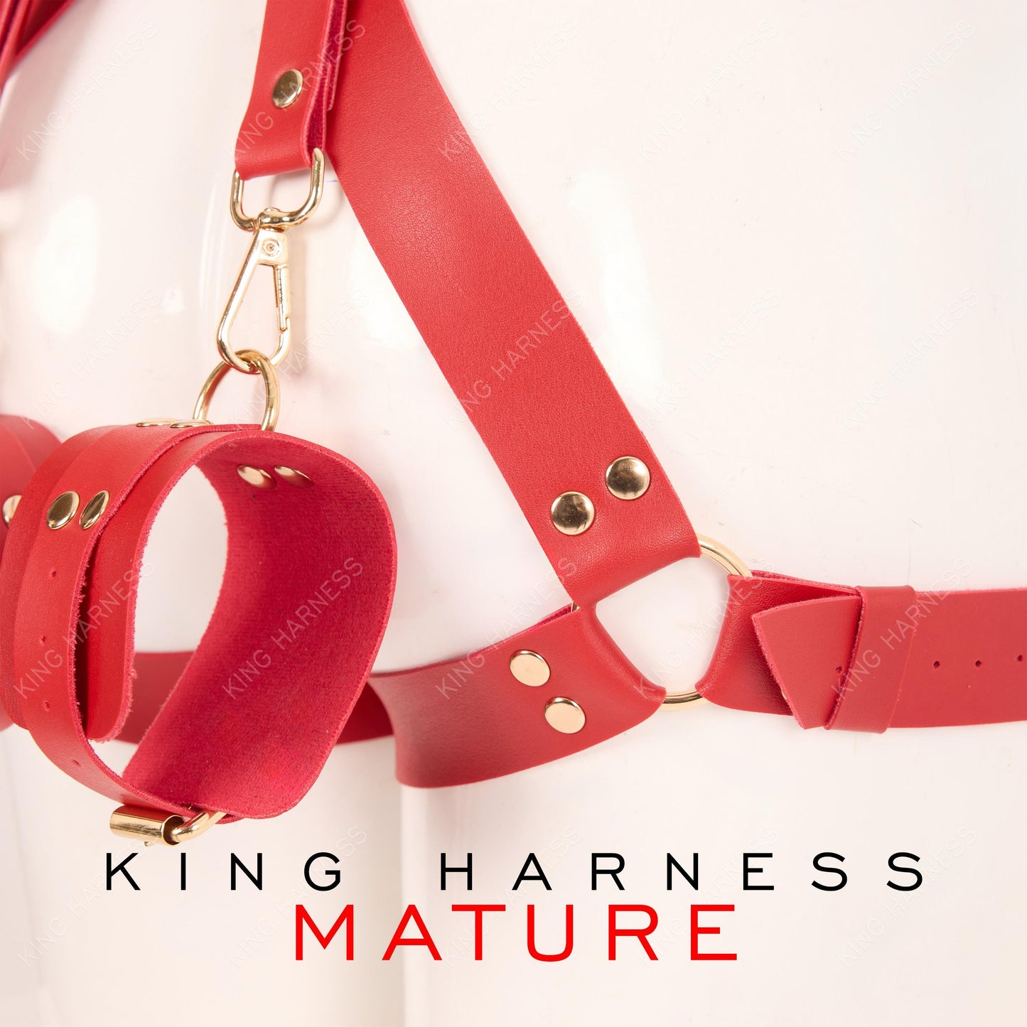 Thigh Garter Belt, Butt Harness, Bondage Harness, BDSM Cuffs, Plus Size Garter Belt, Harness Lingerie, Red Leather Harness, Kinky Lingerie