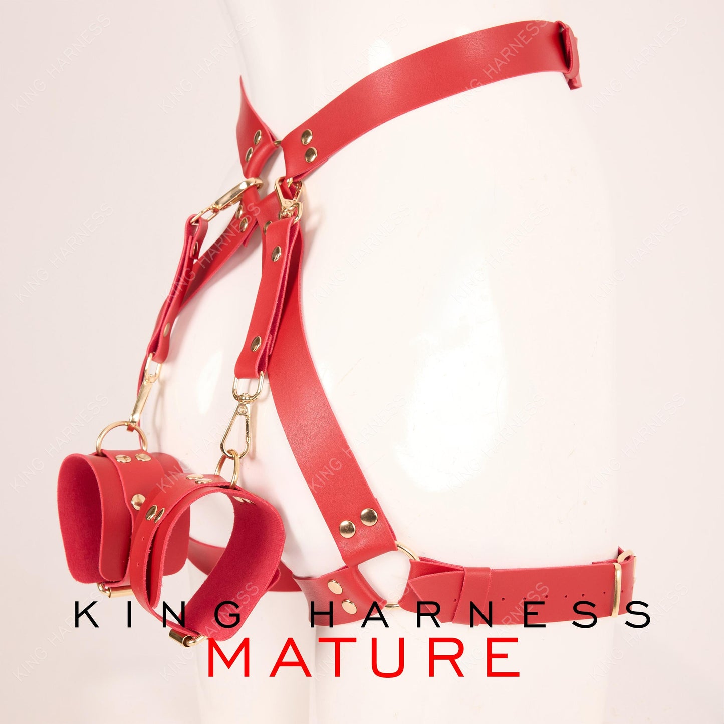 Thigh Garter Belt, Butt Harness, Bondage Harness, BDSM Cuffs, Plus Size Garter Belt, Harness Lingerie, Red Leather Harness, Kinky Lingerie