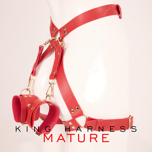 Thigh Garter Belt, Butt Harness, Bondage Harness, BDSM Cuffs, Plus Size Garter Belt, Harness Lingerie, Red Leather Harness, Kinky Lingerie