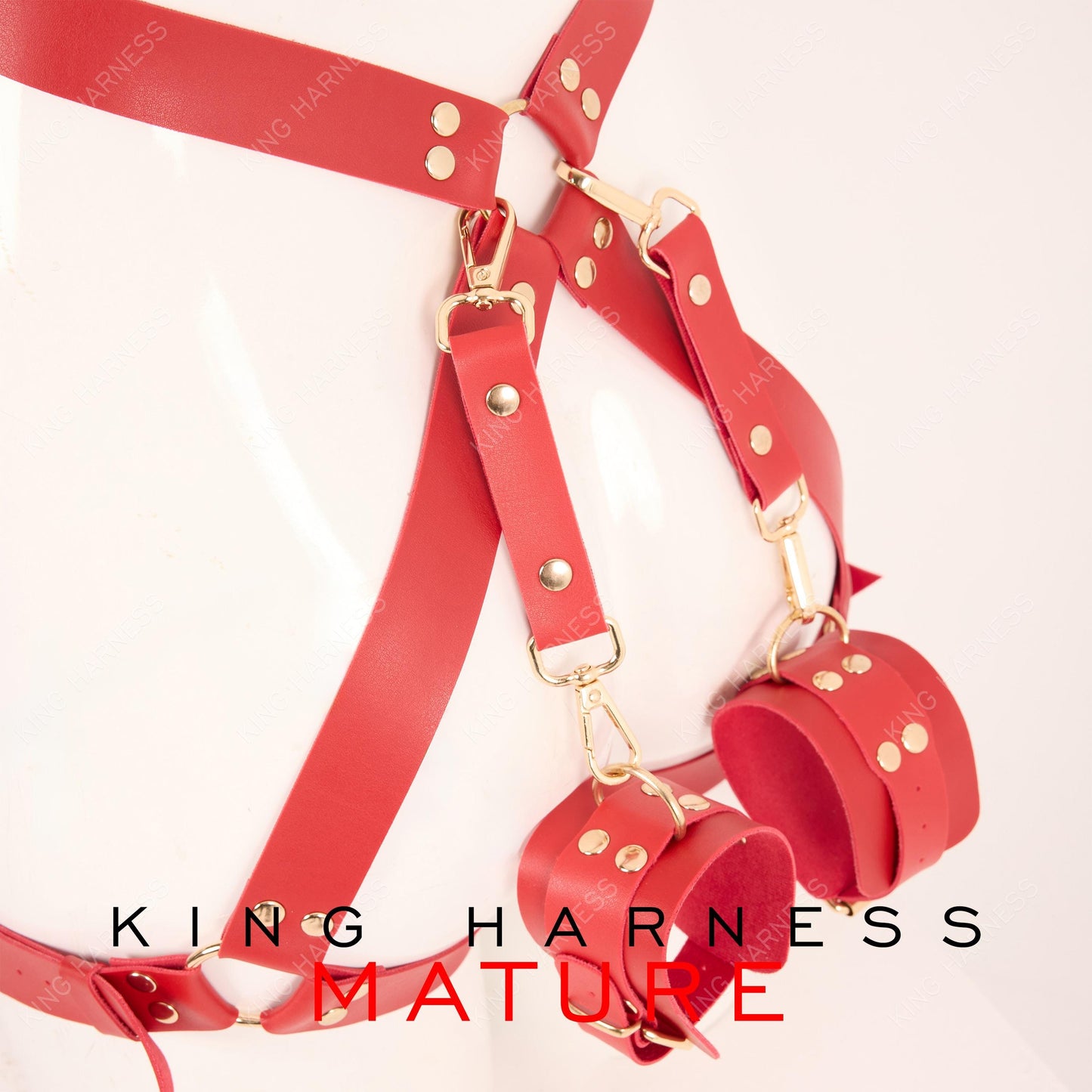 Thigh Garter Belt, Butt Harness, Bondage Harness, BDSM Cuffs, Plus Size Garter Belt, Harness Lingerie, Red Leather Harness, Kinky Lingerie