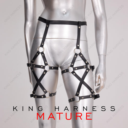 Leather Leg Garter Belt, Body Accessory for Women and Girls, Leg Harness, Black Leather Thigh Harness, Adjustable Leather Harness, Gothic