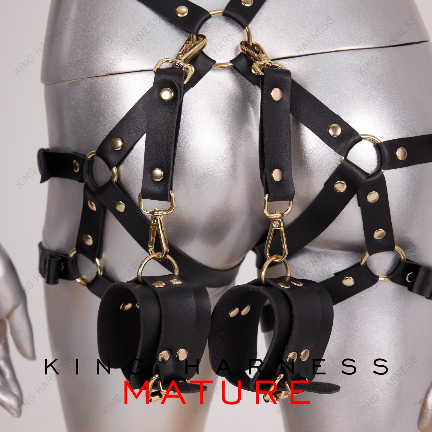 Thigh Restraints With Cuffs, Bondage Leather Restraint Set for Roleplay & Kinky Fashion, Thigh Garter Belt, Black Fetish Harness