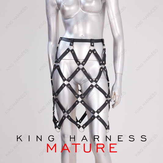 Leather Skirt Harness, Adjustable Size, Rave Outfit, Festival Clothing, Elegant Body Accessory, Netting Skirt, Skirt With Rings