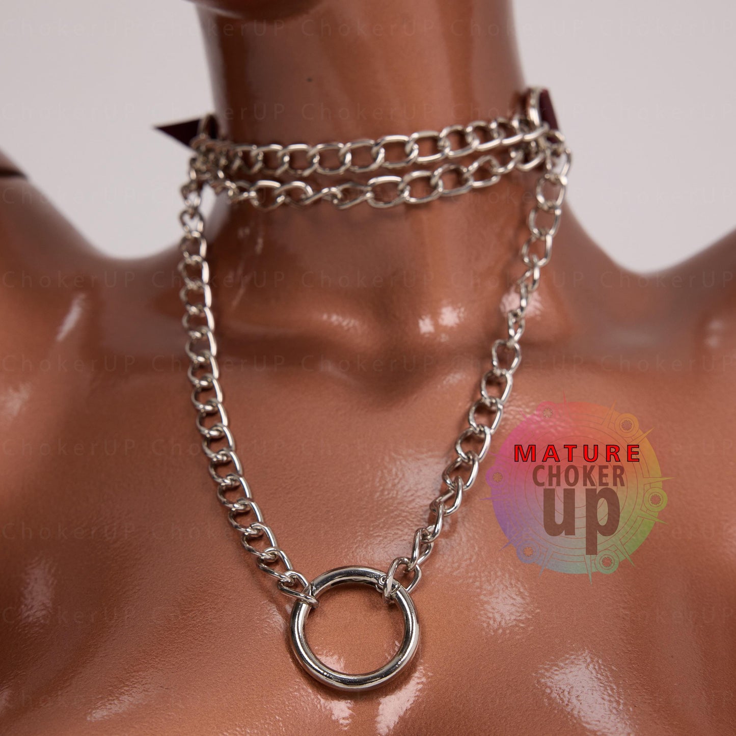 Choker Collar, Day Collar,  Choker Necklaces,  hoker with Chain and O-ring,  Custom Choker,  Geninue Leather,  Slip Chain Necklace, Chain Choker