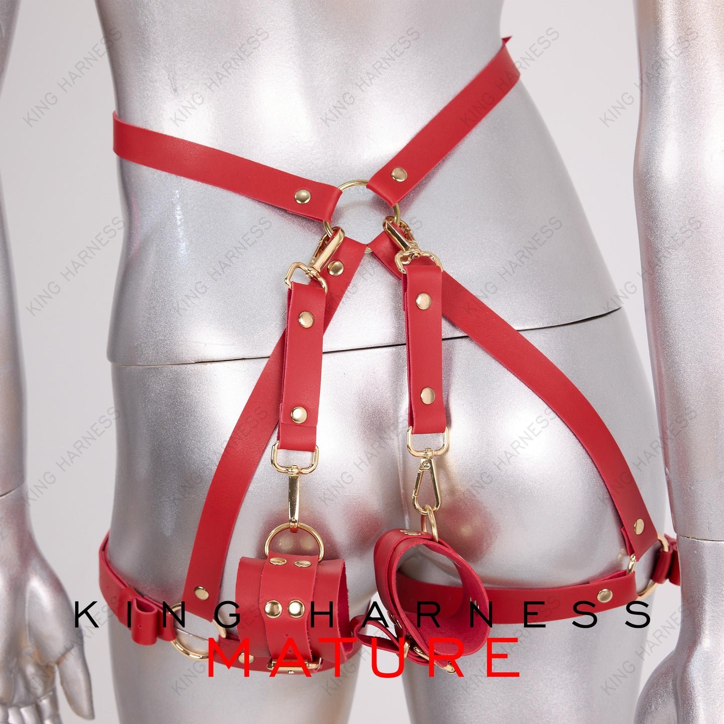 Fashion Thigh Harness, Black Leather Garter Belt with Cuffs and Restraints, Leather Garter Belts, Leather Outfit, Unisex Harness Belt, Punk