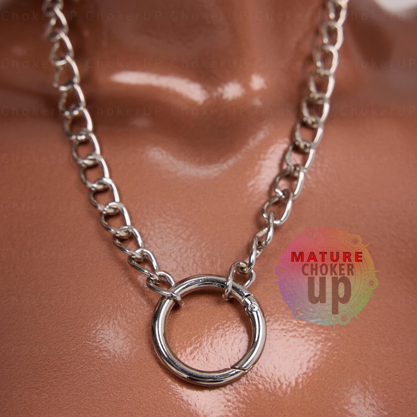 Chain Choker Necklace, Genuine Leather, O-Ring, Custom Letters