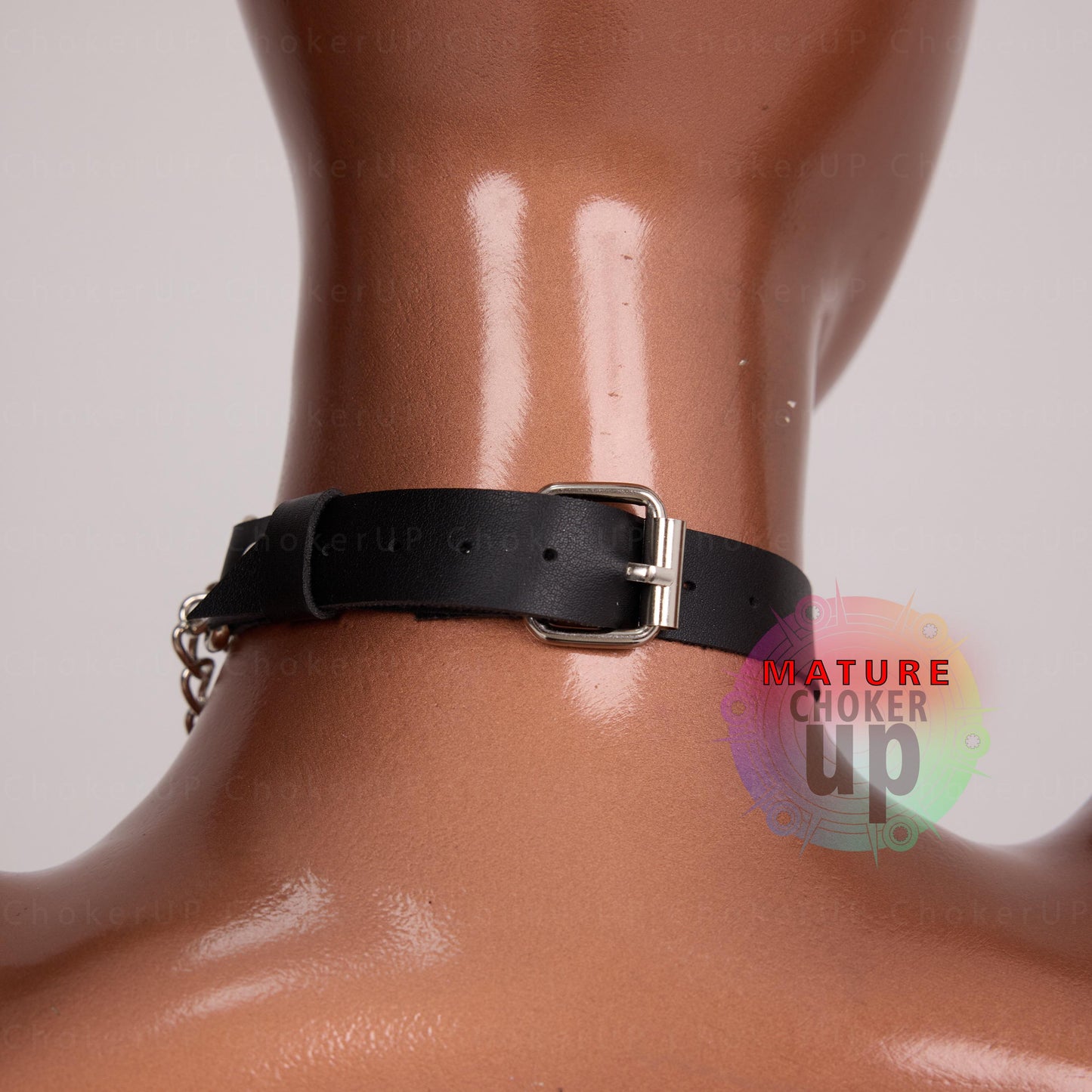 Chain Choker Necklace, Genuine Leather, O-Ring, Custom Letters