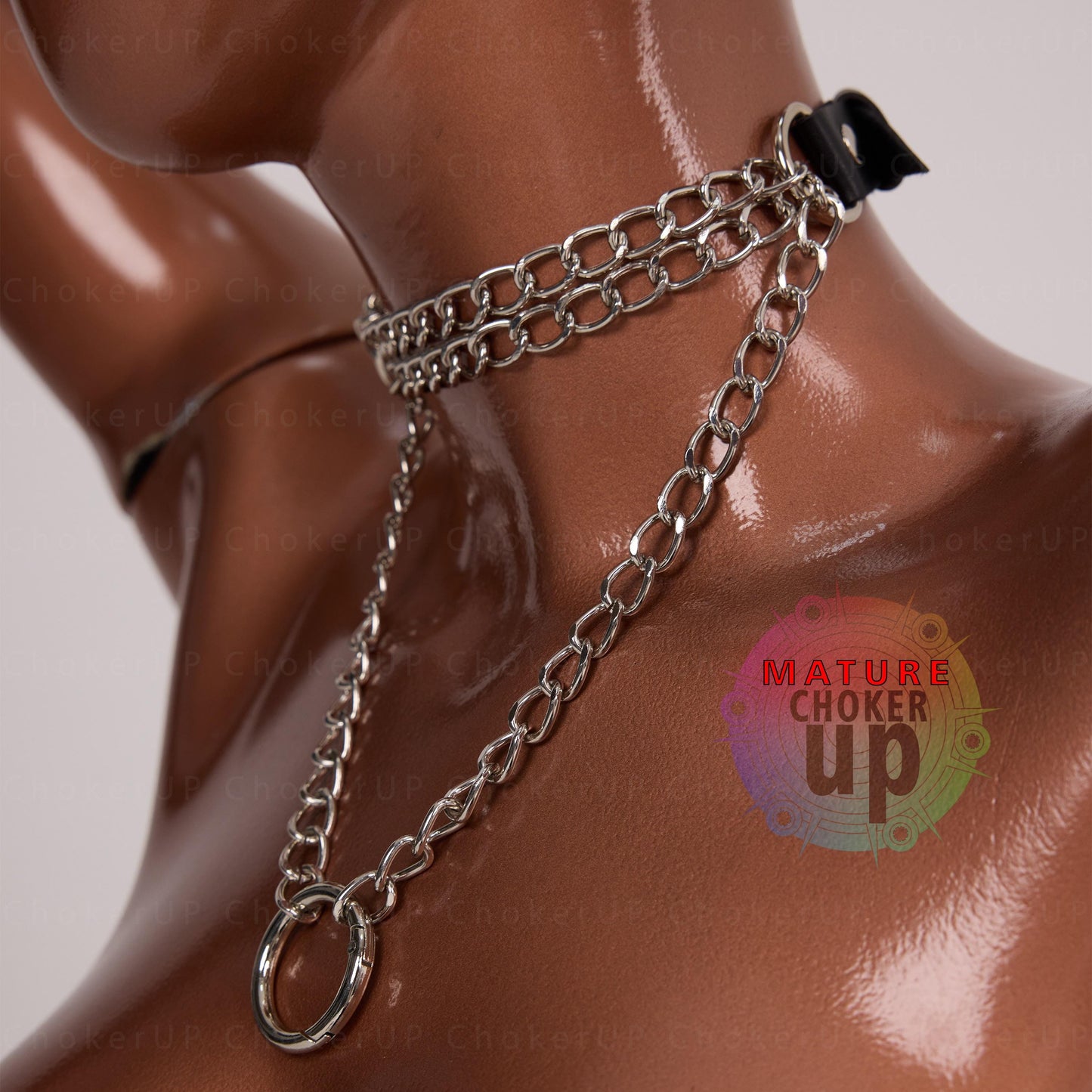 Choker Collar, Day Collar,  Choker Necklaces,  hoker with Chain and O-ring,  Custom Choker,  Geninue Leather,  Slip Chain Necklace, Chain Choker