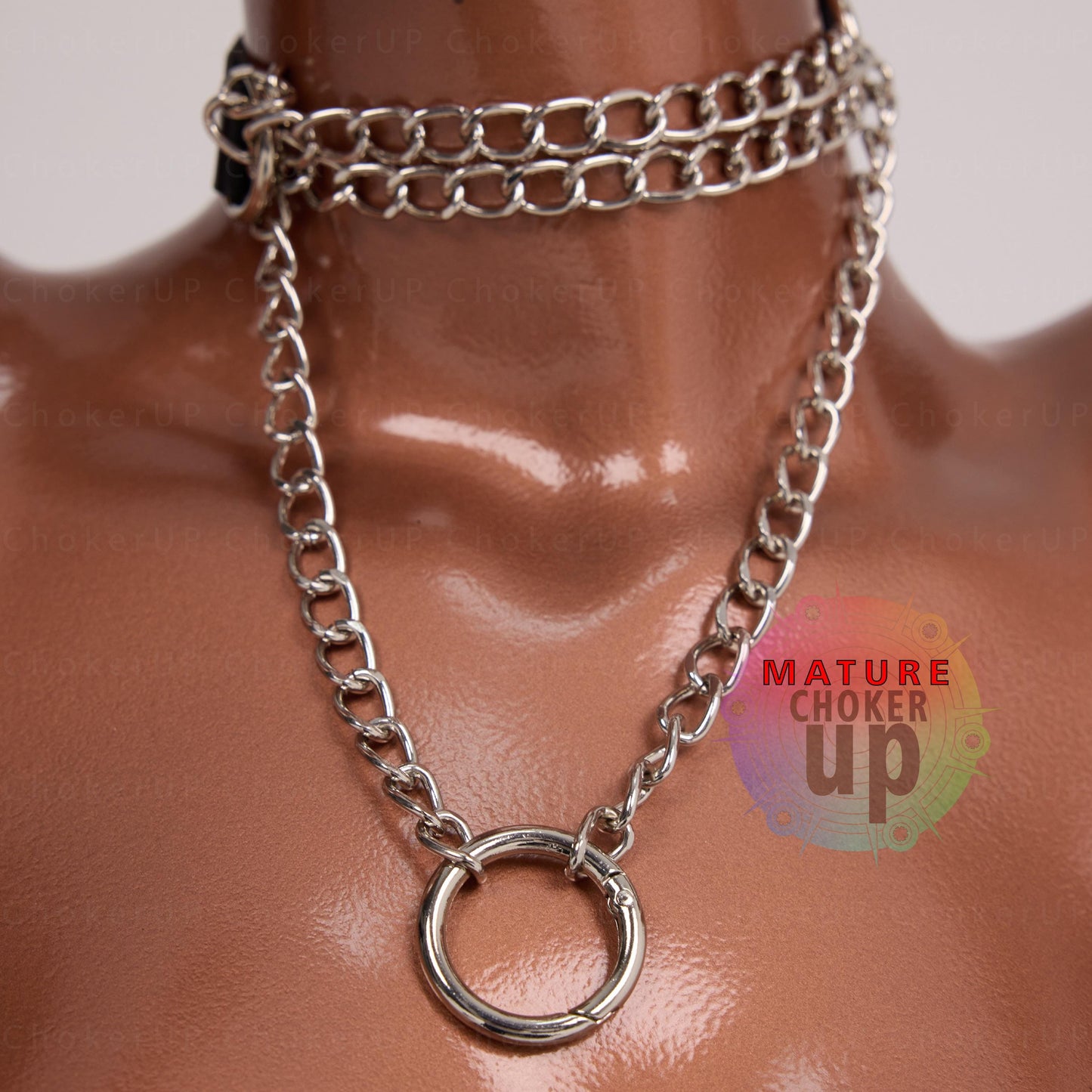 Choker Collar, Day Collar,  Choker Necklaces,  hoker with Chain and O-ring,  Custom Choker,  Geninue Leather,  Slip Chain Necklace, Chain Choker