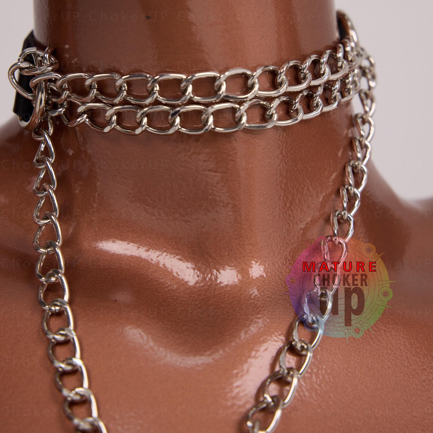 Chain Choker Necklace, Genuine Leather, O-Ring, Custom Letters
