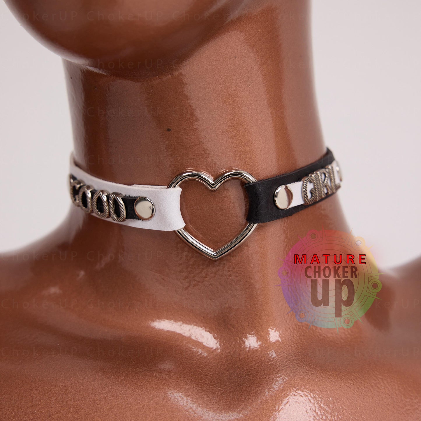 Custom Leather Choker, Personalized Name, Heart Collar, Edgy Accessory